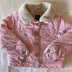 Gap corduroy jean jacket 2 years Sherpa sheepskin lining with snaps pink toddler